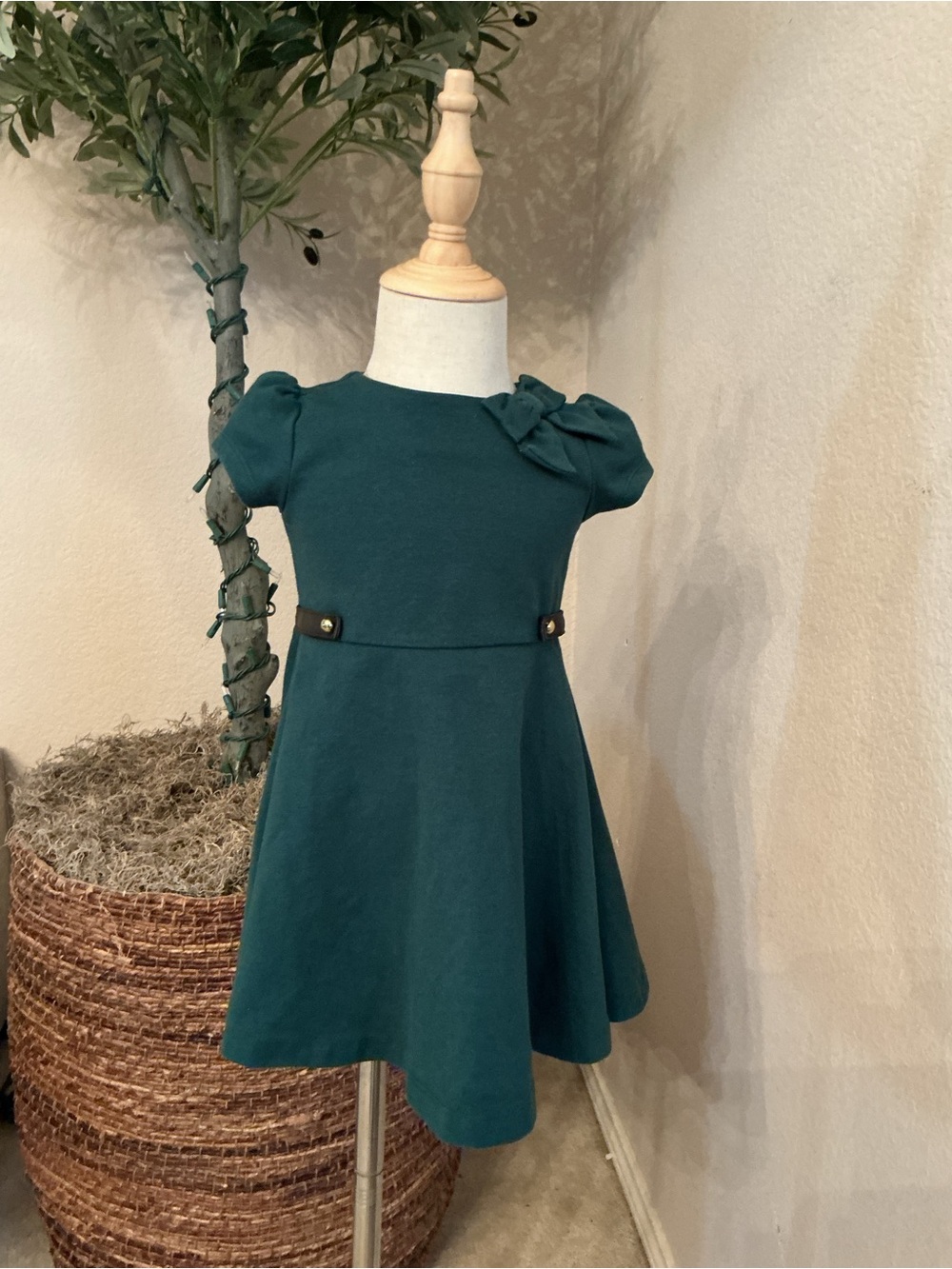 Janie and Jack Teal Puff-Sleeve Fit-and-Flare Dress with Bow Accent